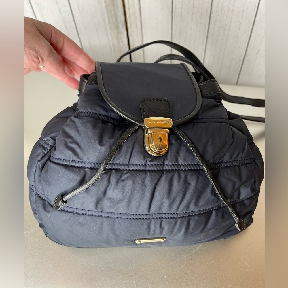Burberry Navy Quilted Mini Backpack Push Lock Bag Drawstring